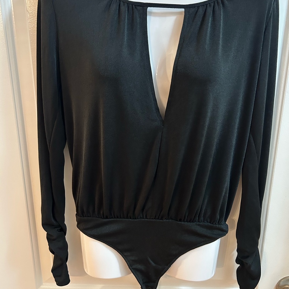 Free People Black Deep V-Neck Bodysuit